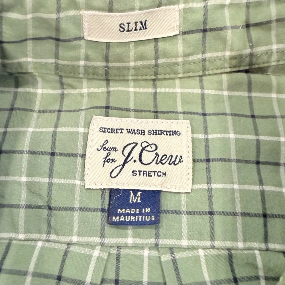 J Crew Button Down Shirt Mens Sz M Slim Fit Size Green Plaid Long Sleeve